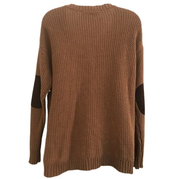 Anthropologie Coincidence Chance Chunky Cable Knit Sweater S Elbow Patch Brown - Picture 3 of 10